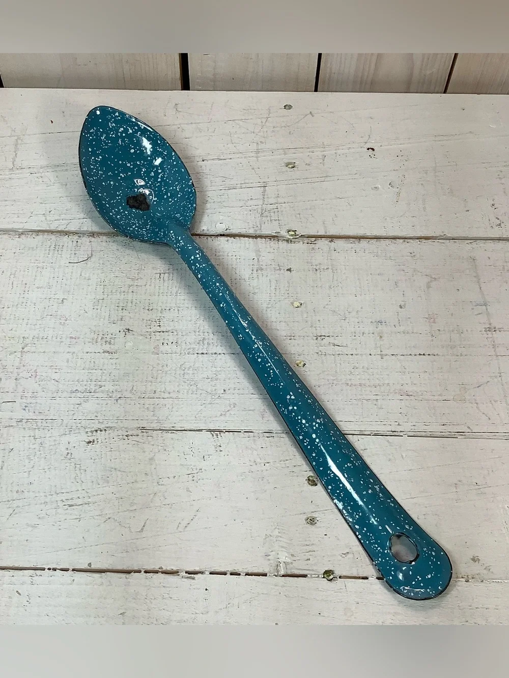 Large 14” Enamelware Spoon - Graniteware Spoon